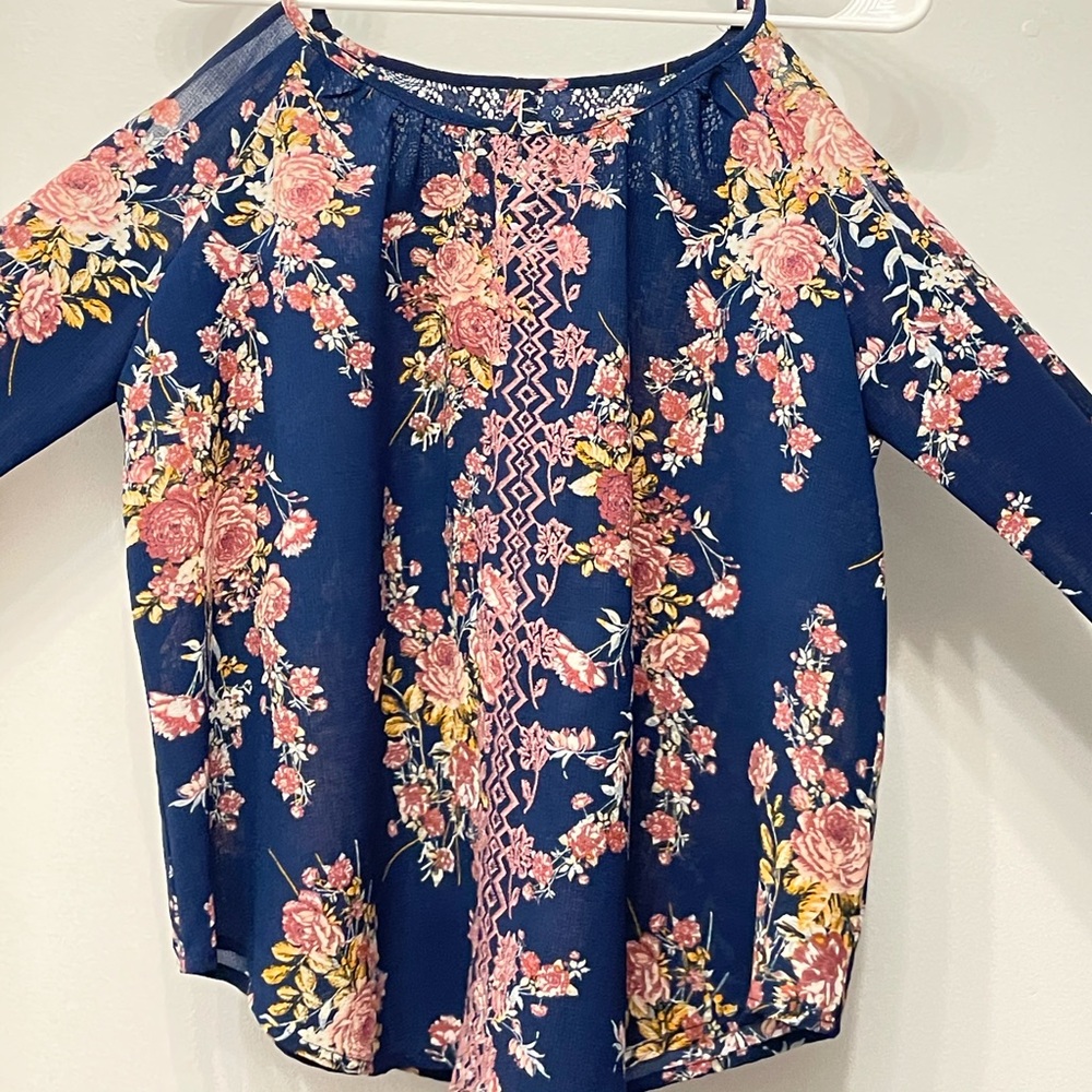 Blue and Pink Floral Blouse